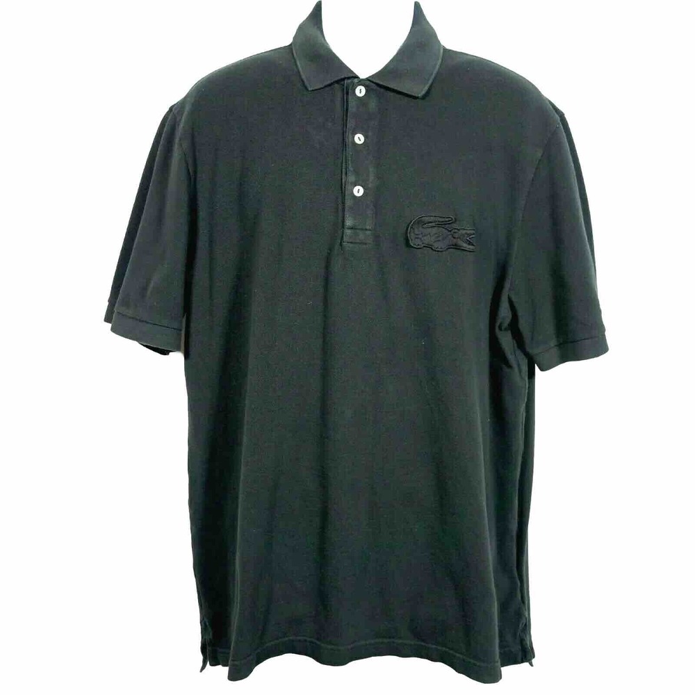 Lacoste Big Croc Polo Shirt Mens 7 2XL Black Short Sleeve Cotton Golf F6073